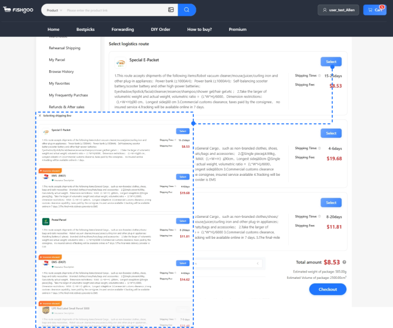 Choosing a shipping line in Fishgoo with real per-route costs and delivery times